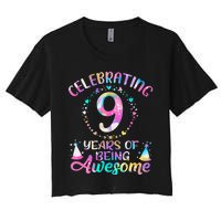 9 Years Of Being Awesome 9 Years Old 9th Birthday Tie Dye Women's Crop Top Tee