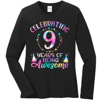 9 Years Of Being Awesome 9 Years Old 9th Birthday Tie Dye Ladies Long Sleeve Shirt