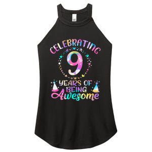 9 Years Of Being Awesome 9 Years Old 9th Birthday Tie Dye Women's Perfect Tri Rocker Tank