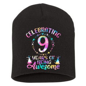 9 Years Of Being Awesome 9 Years Old 9th Birthday Tie Dye Short Acrylic Beanie