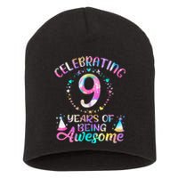 9 Years Of Being Awesome 9 Years Old 9th Birthday Tie Dye Short Acrylic Beanie