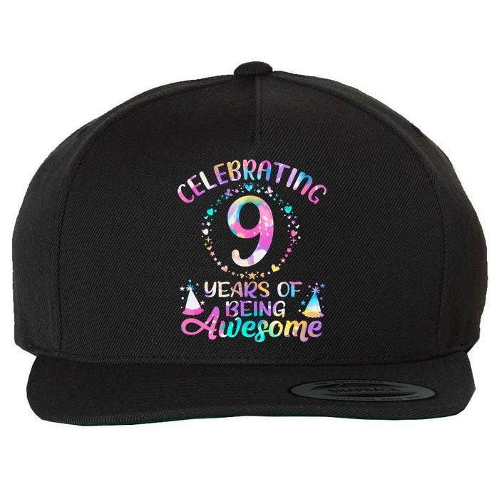 9 Years Of Being Awesome 9 Years Old 9th Birthday Tie Dye Wool Snapback Cap