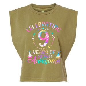 9 Years Of Being Awesome 9 Years Old 9th Birthday Tie Dye Garment-Dyed Women's Muscle Tee