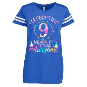 9 Years Of Being Awesome 9 Years Old 9th Birthday Tie Dye Enza Ladies Jersey Football T-Shirt