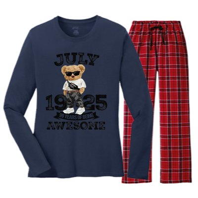 99 Years Of Being Awesome July 1925 Cool 99th Birthday Gift Women's Long Sleeve Flannel Pajama Set 