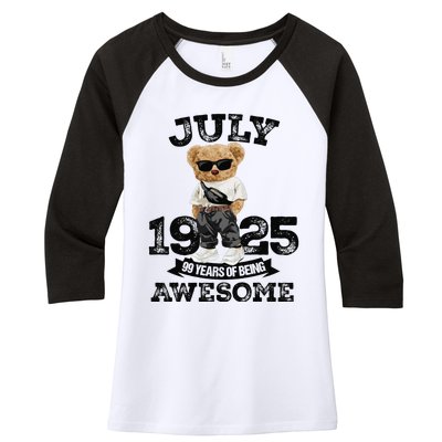 99 Years Of Being Awesome July 1925 Cool 99th Birthday Gift Women's Tri-Blend 3/4-Sleeve Raglan Shirt