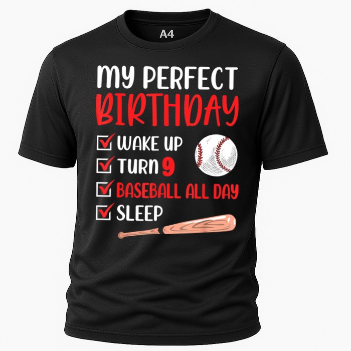 9 Year Old Baseball Birthday Party 9th Boy Nine Player Cooling Performance Crew T-Shirt