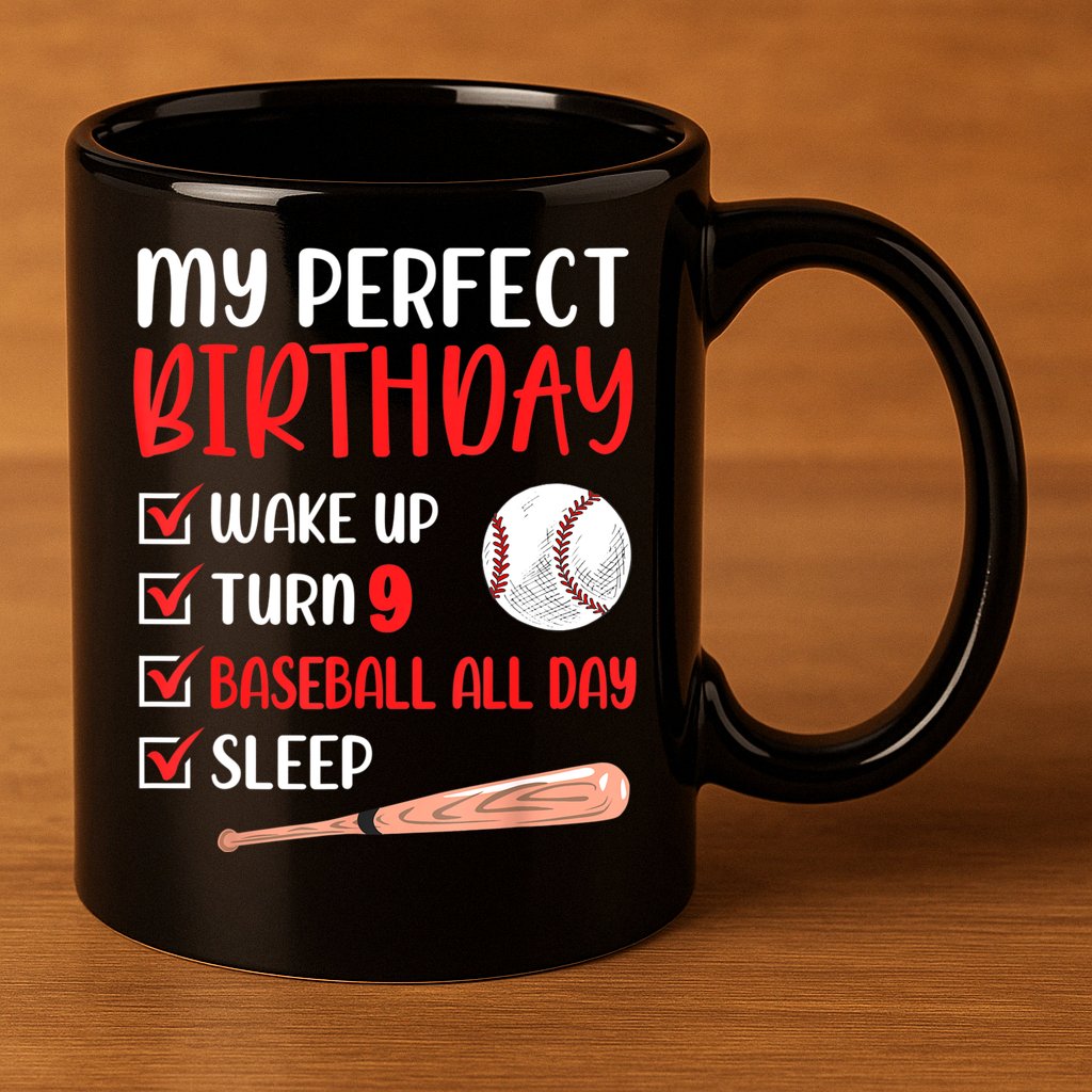9 Year Old Baseball Birthday Party 9th Boy Nine Player 11oz C Handle Ceramic Mug