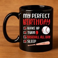 9 Year Old Baseball Birthday Party 9th Boy Nine Player 11oz C Handle Ceramic Mug