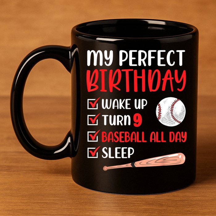 9 Year Old Baseball Birthday Party 9th Boy Nine Player 11oz C Handle Ceramic Mug