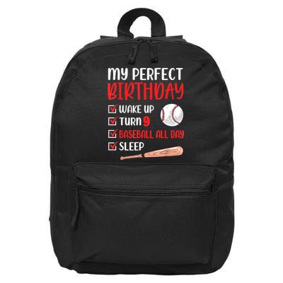 9 Year Old Baseball Birthday Party 9th Boy Nine Player 16 in Basic Backpack