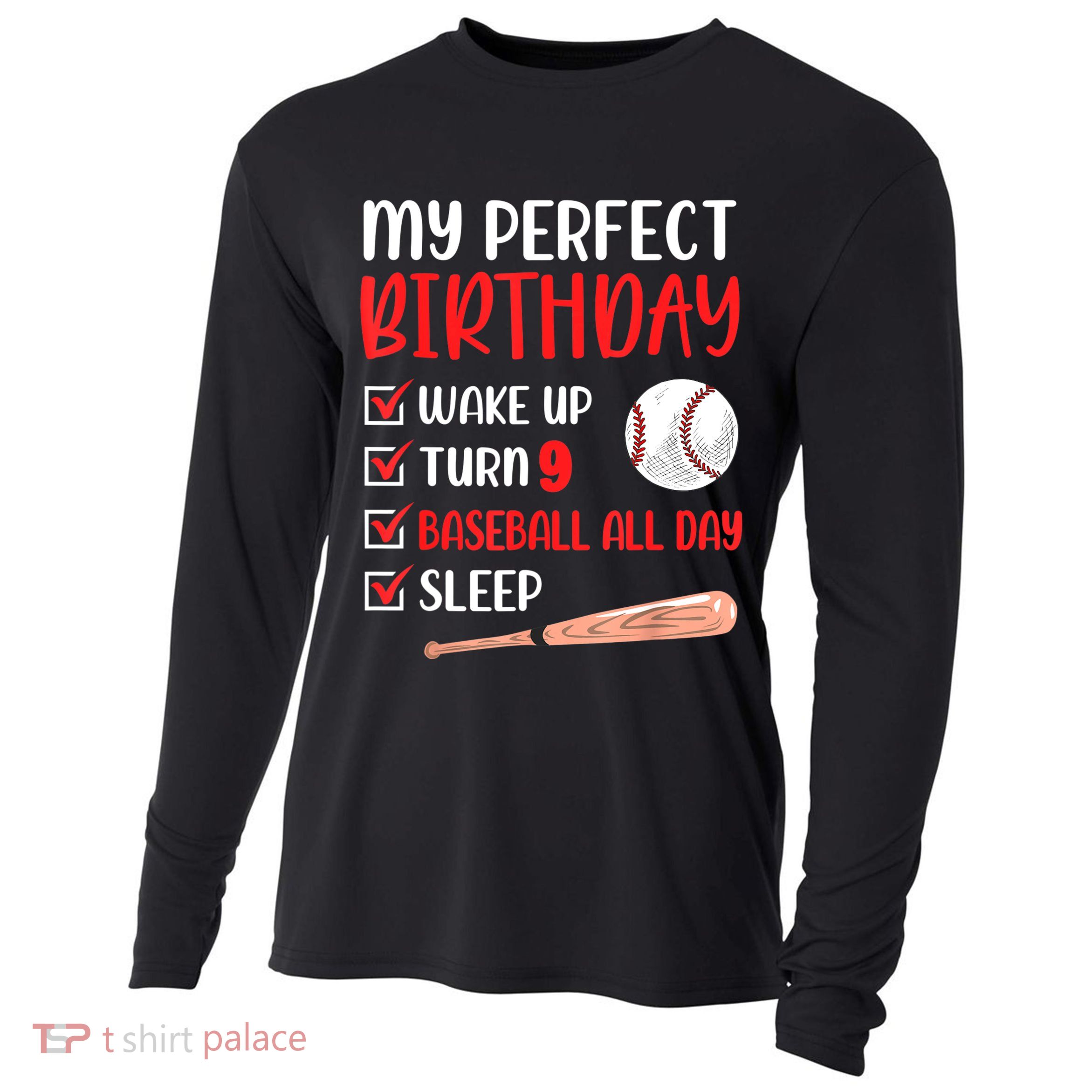 9 Year Old Baseball Birthday Party 9th Boy Nine Player Cooling Performance Long Sleeve Crew