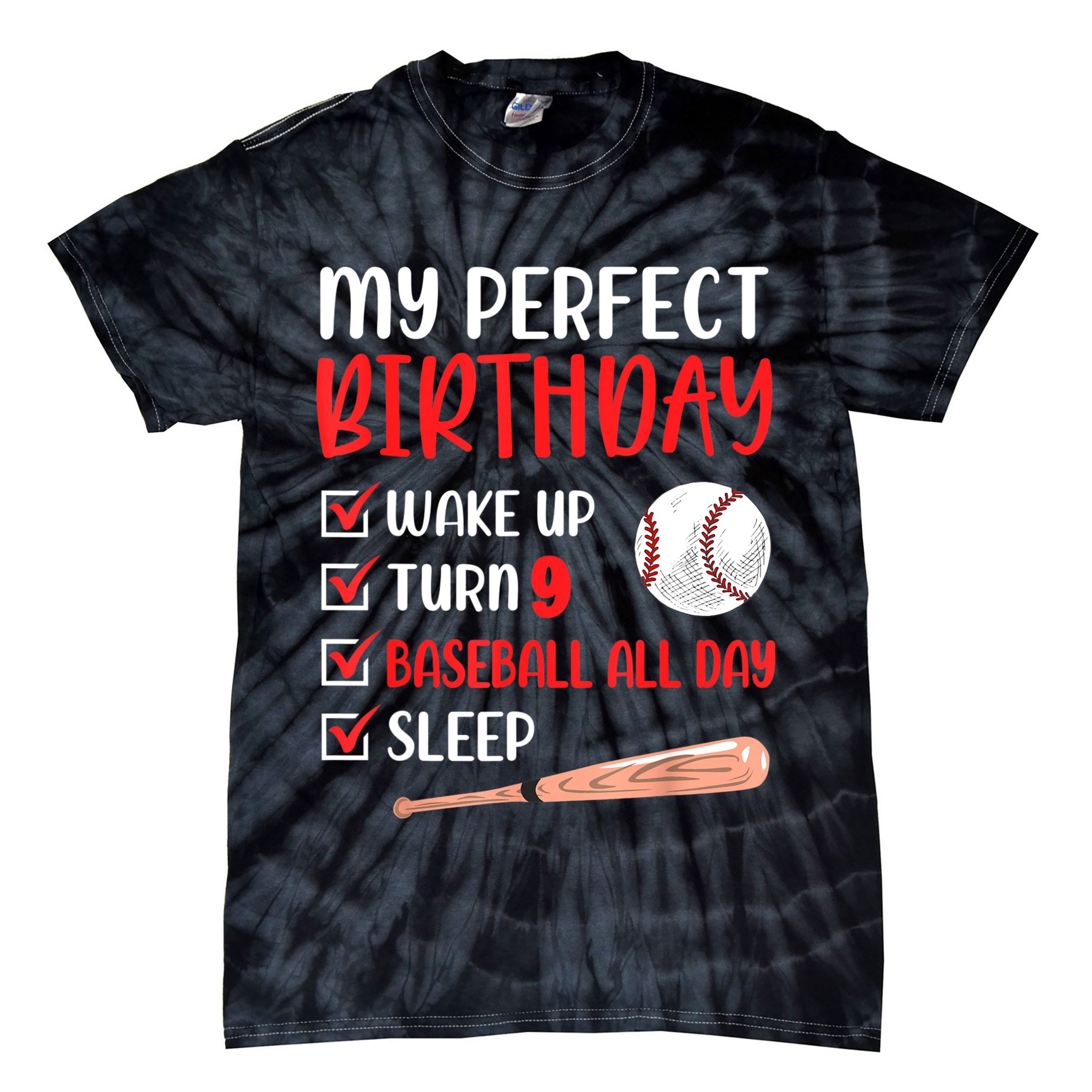 9 Year Old Baseball Birthday Party 9th Boy Nine Player Tie-Dye T-Shirt