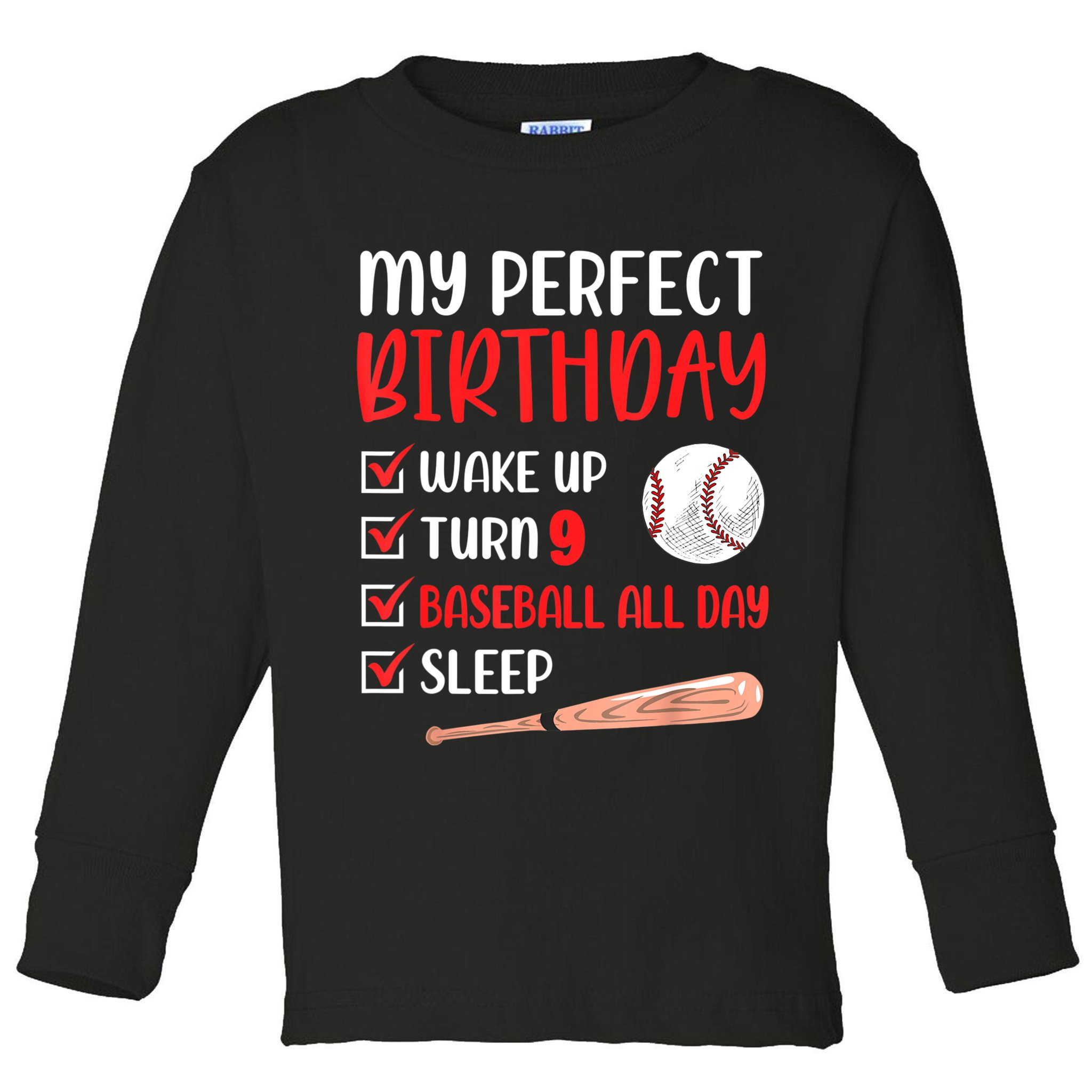 9 Year Old Baseball Birthday Party 9th Boy Nine Player Toddler Long Sleeve Shirt