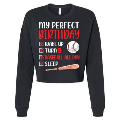 9 Year Old Baseball Birthday Party 9th Boy Nine Player Cropped Pullover Crew