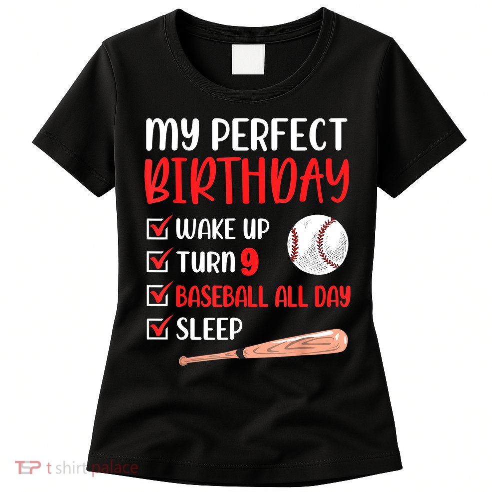 9 Year Old Baseball Birthday Party 9th Boy Nine Player Womens T-Shirt
