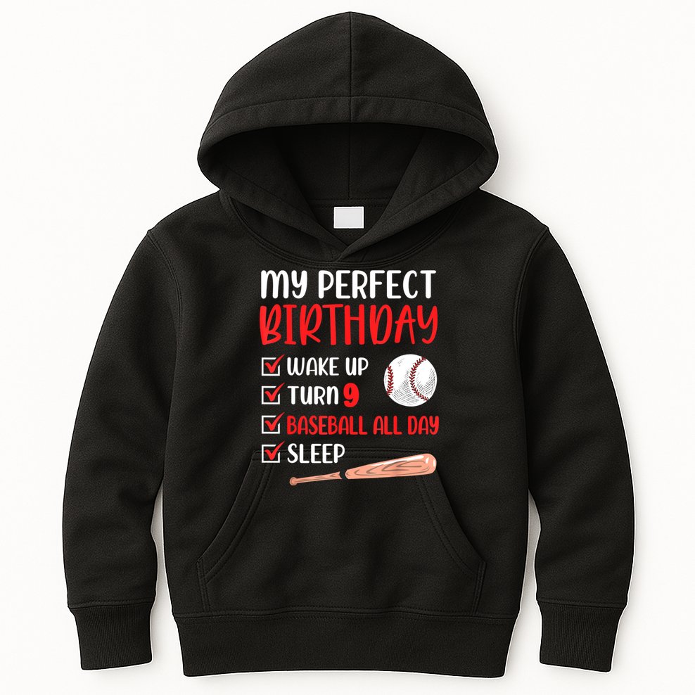 9 Year Old Baseball Birthday Party 9th Boy Nine Player Kids Hoodie