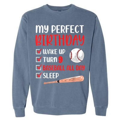 9 Year Old Baseball Birthday Party 9th Boy Nine Player Garment-Dyed Sweatshirt