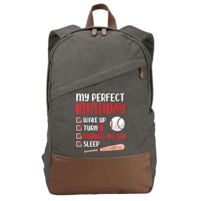 9 Year Old Baseball Birthday Party 9th Boy Nine Player Cotton Canvas Backpack