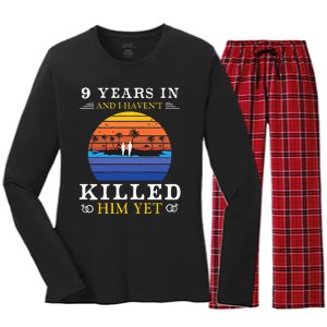 9 Years Wedding Anniversary Gift Idea For Her Funny Wife Women's Long Sleeve Flannel Pajama Set 