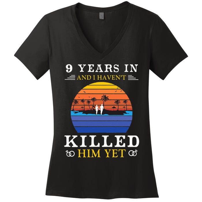 9 Years Wedding Anniversary Gift Idea For Her Funny Wife Women's V-Neck T-Shirt