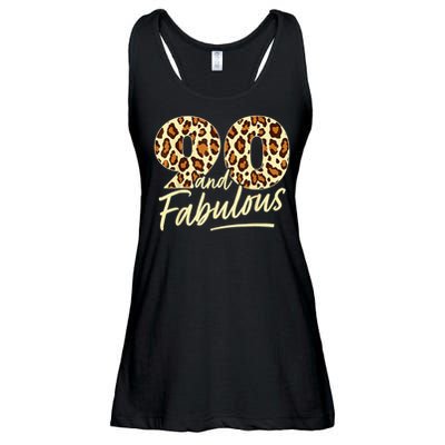 90 Year Woman Leopard Fabulous 90th Birthday Ladies Essential Flowy Tank