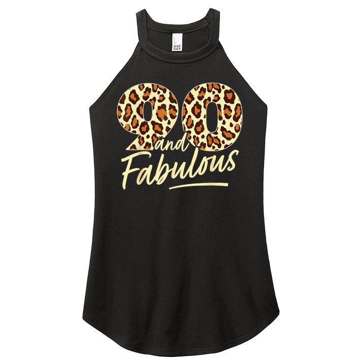 90 Year Woman Leopard Fabulous 90th Birthday Women's Perfect Tri Rocker Tank