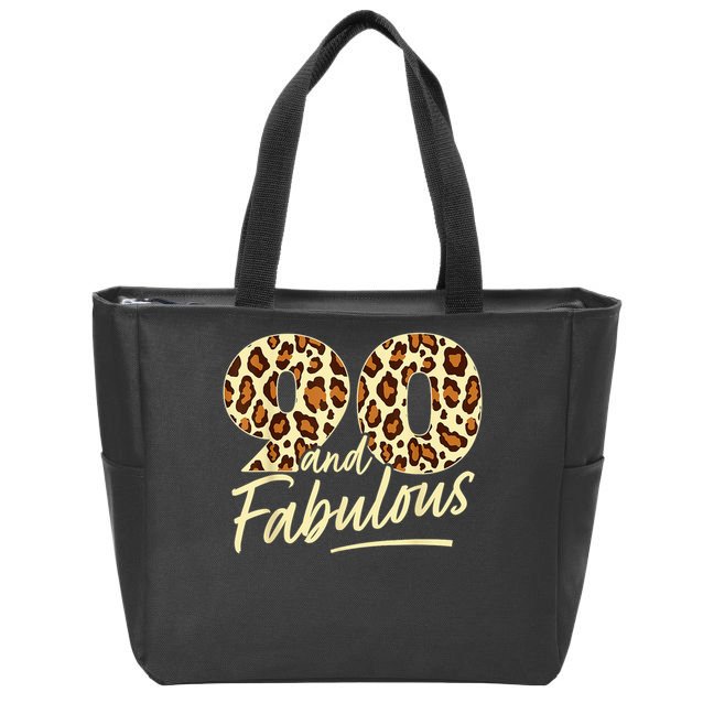 90 Year Woman Leopard Fabulous 90th Birthday Zip Tote Bag