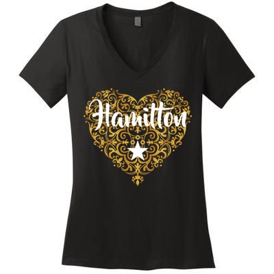 A. Hamilton Golden Heart Women's V-Neck T-Shirt