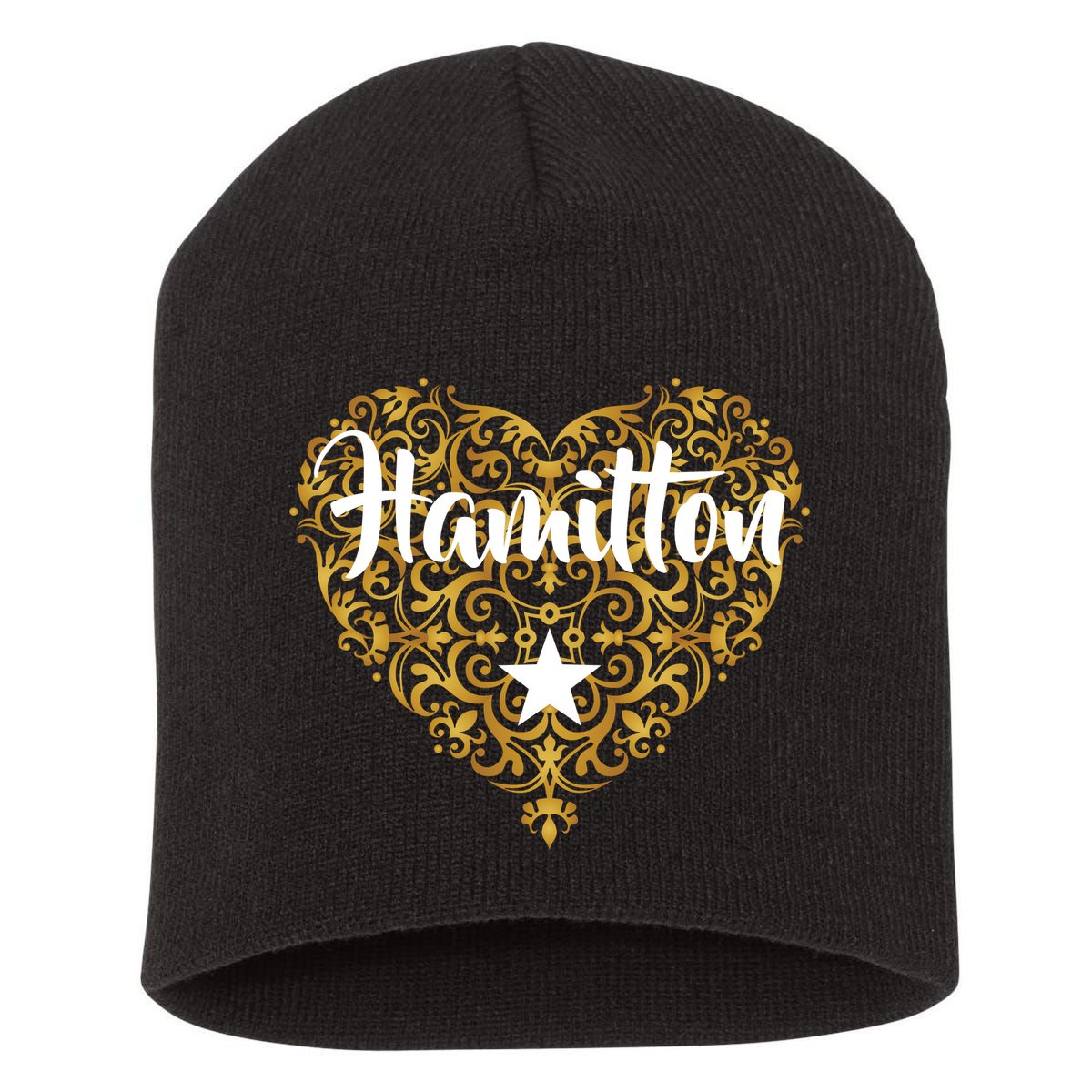 A. Hamilton Golden Heart Short Acrylic Beanie