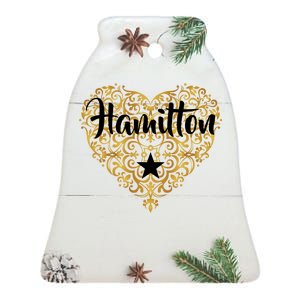 A. Hamilton Golden Heart Ceramic Bell Ornament