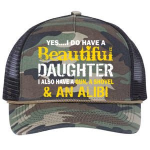 A Beautiful Daughter Also Have A Gun Shovel Alibi Retro Rope Trucker Hat Cap