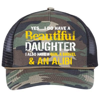 A Beautiful Daughter Also Have A Gun Shovel Alibi Retro Rope Trucker Hat Cap