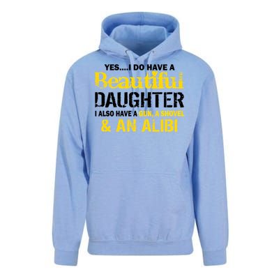 A Beautiful Daughter Also Have A Gun Shovel Alibi Unisex Surf Hoodie