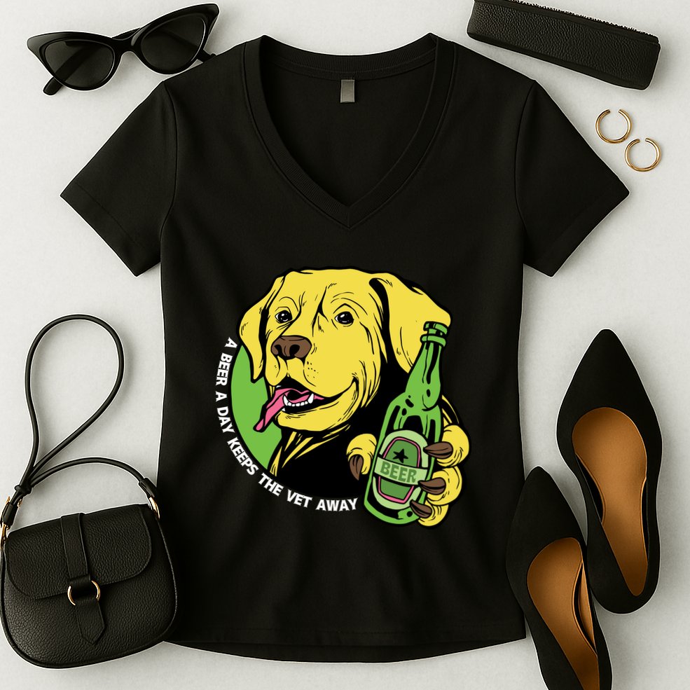 A Beer A Day Keeps The Vet Away Dog Women's V-Neck T-Shirt