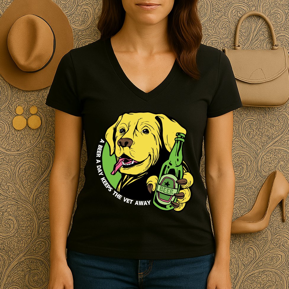 A Beer A Day Keeps The Vet Away Dog Women's V-Neck T-Shirt