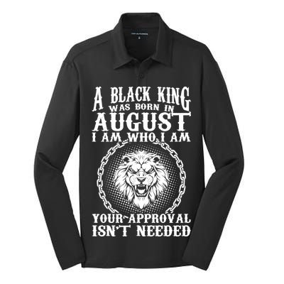 A Black King Was Born In August Birthday Lion Silk Touch Performance Long Sleeve Polo