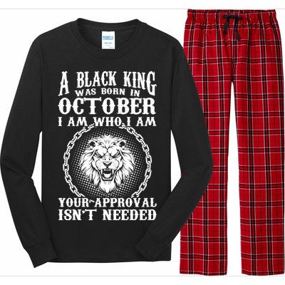 A Black King Was Born In October Birthday Lion Long Sleeve Pajama Set