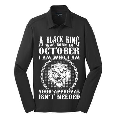 A Black King Was Born In October Birthday Lion Silk Touch Performance Long Sleeve Polo