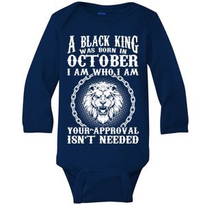 A Black King Was Born In October Birthday Lion Baby Long Sleeve Bodysuit