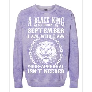 A Black King Was Born In September Birthday Lion Colorblast Crewneck Sweatshirt