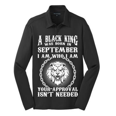 A Black King Was Born In September Birthday Lion Silk Touch Performance Long Sleeve Polo