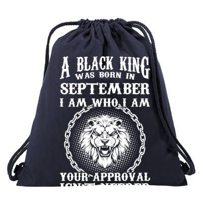 A Black King Was Born In September Birthday Lion Drawstring Bag