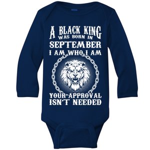 A Black King Was Born In September Birthday Lion Baby Long Sleeve Bodysuit