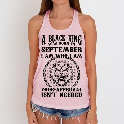 A Black King Was Born In September Birthday Lion Women's Knotted Racerback Tank