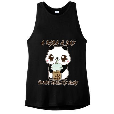 A Boba A Day Keeps The Reality Away Cute Panda Ladies PosiCharge Tri-Blend Wicking Tank