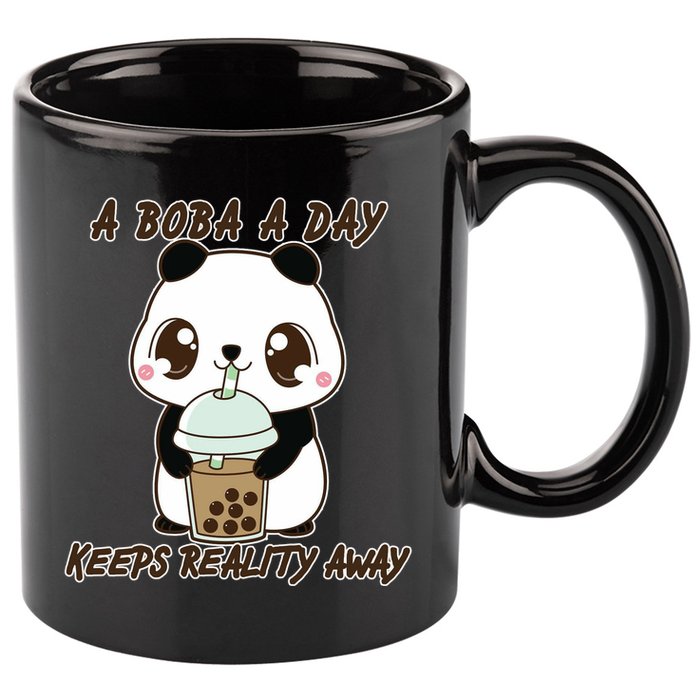 A Boba A Day Keeps The Reality Away Cute Panda 11oz C Handle Ceramic Mug