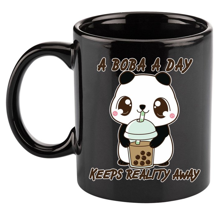 A Boba A Day Keeps The Reality Away Cute Panda 11oz C Handle Ceramic Mug