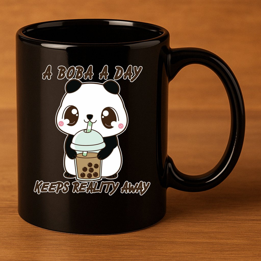 A Boba A Day Keeps The Reality Away Cute Panda 11oz C Handle Ceramic Mug