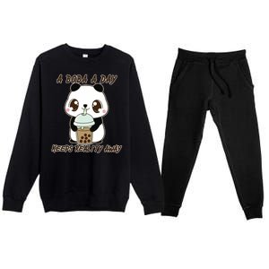 A Boba A Day Keeps The Reality Away Cute Panda Premium Crewneck Sweatsuit Set